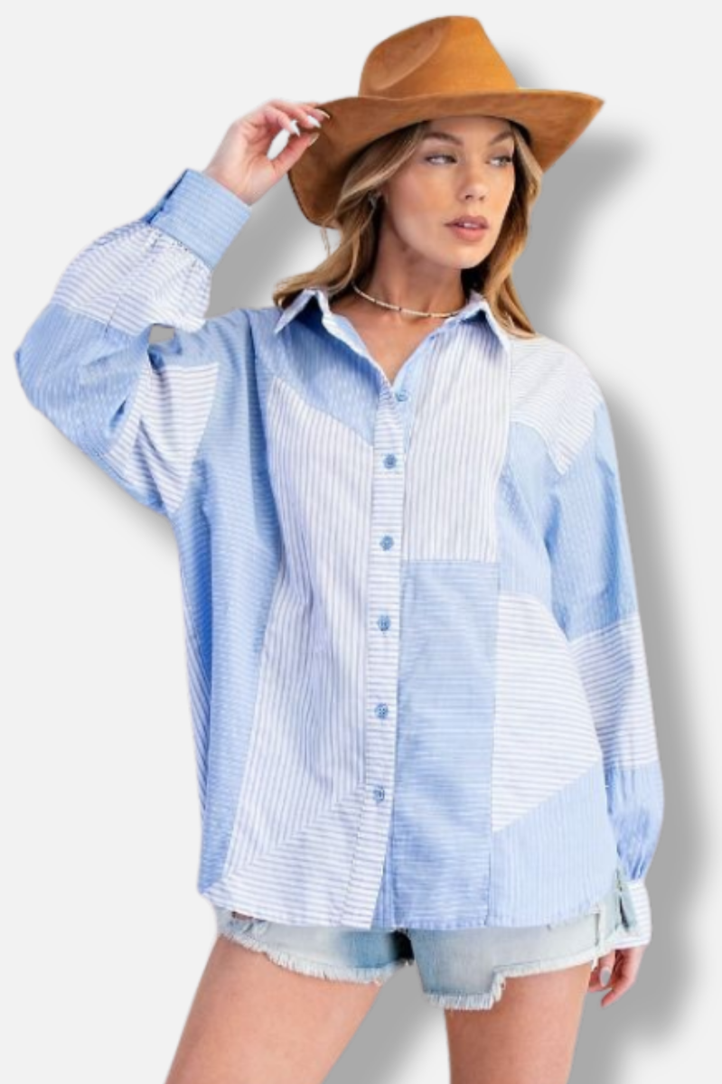 Stripe Button Down Shirt - Blue 