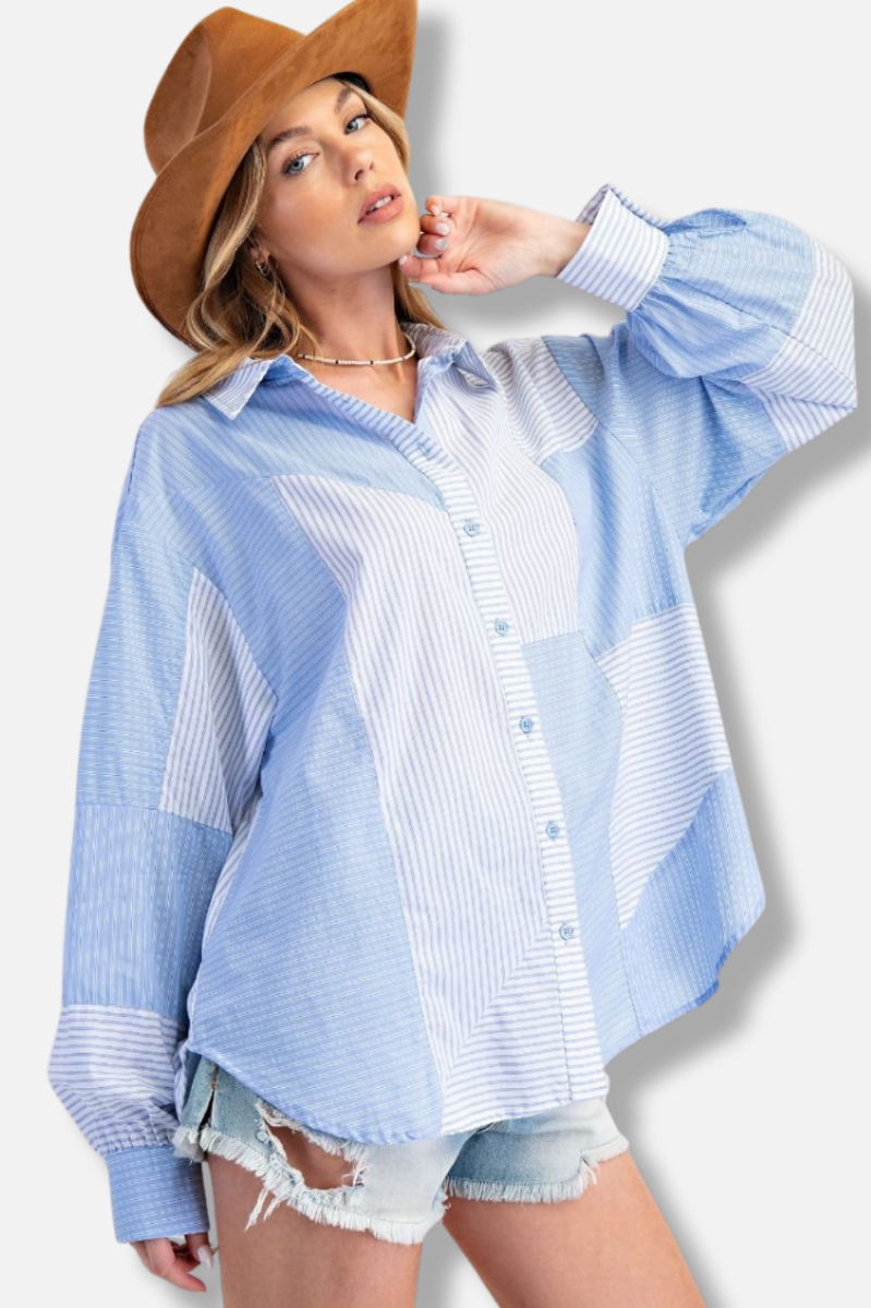 Stripe Button Down Shirt - Blue 