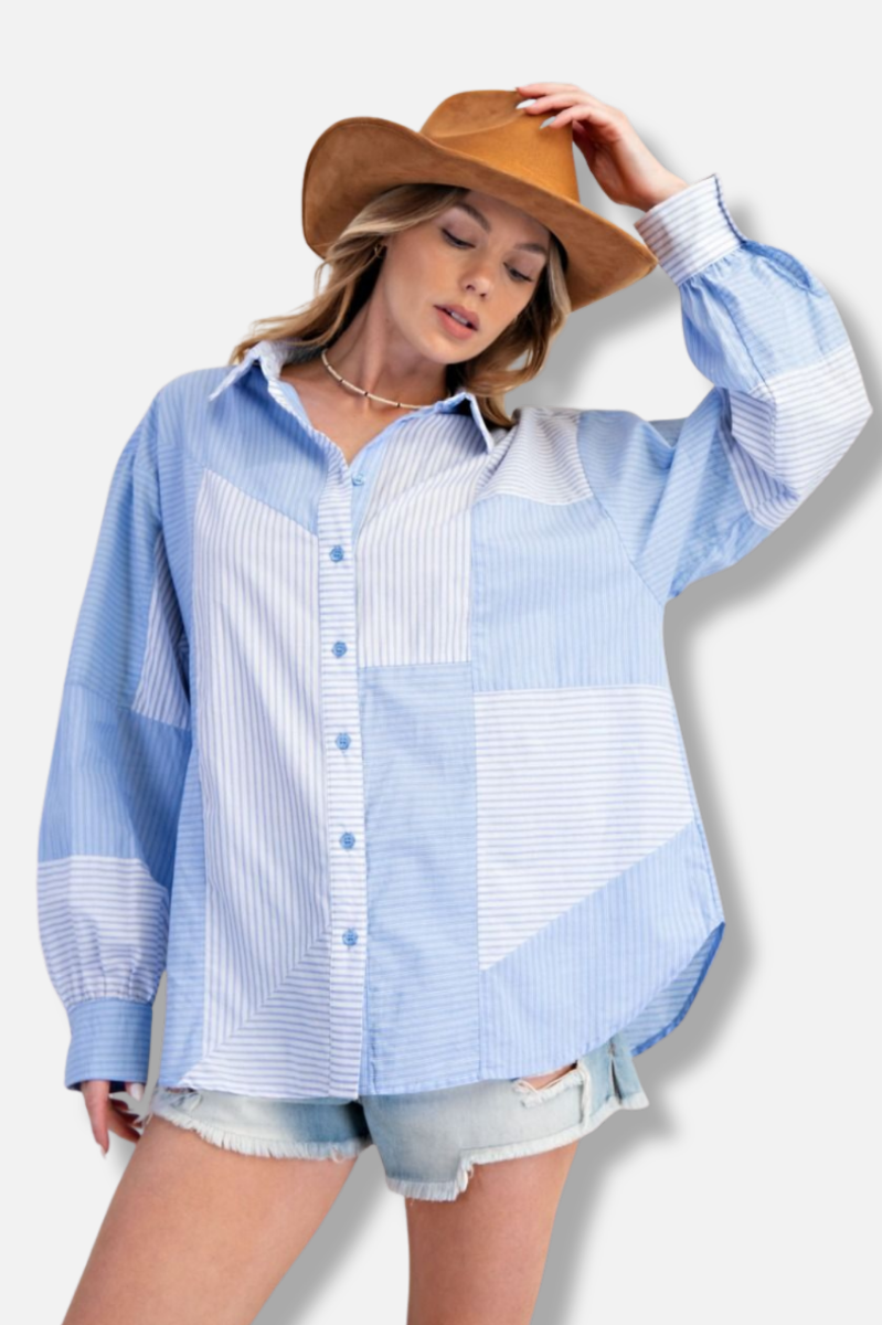 Stripe Button Down Shirt - Blue 