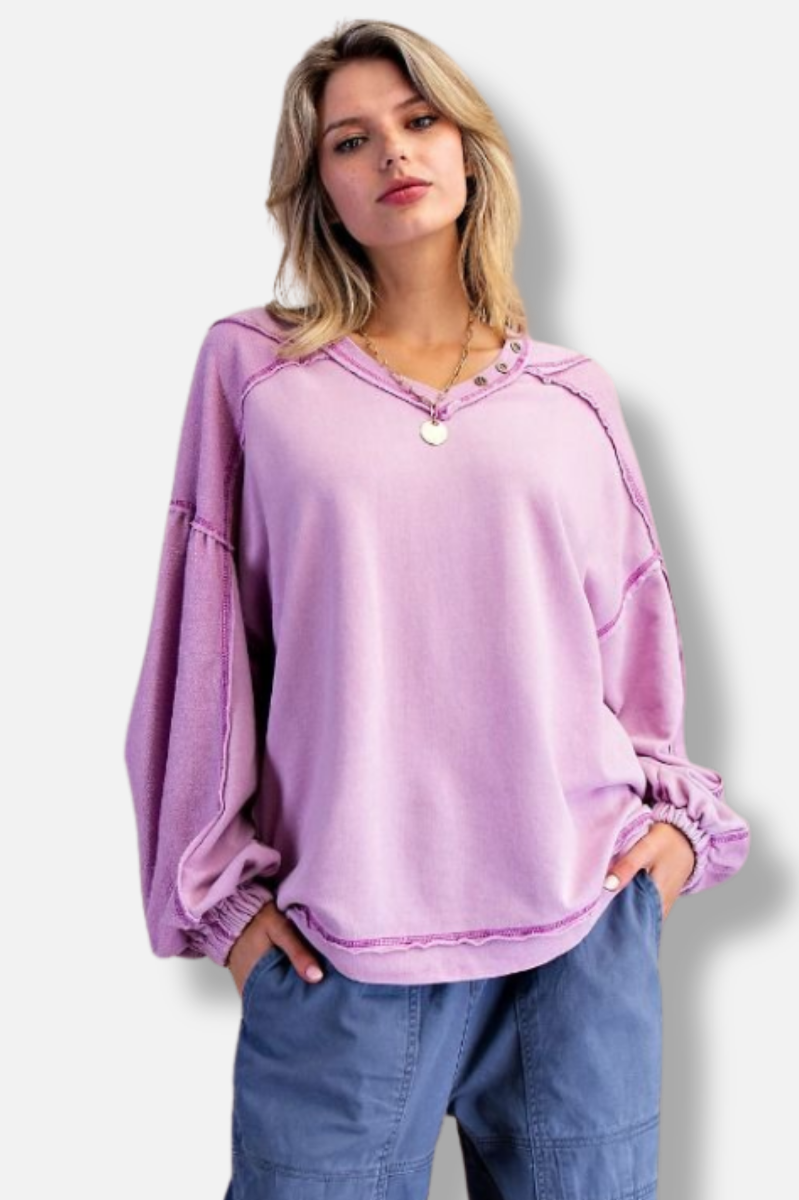 Washed Terry Pullover - Orchid 