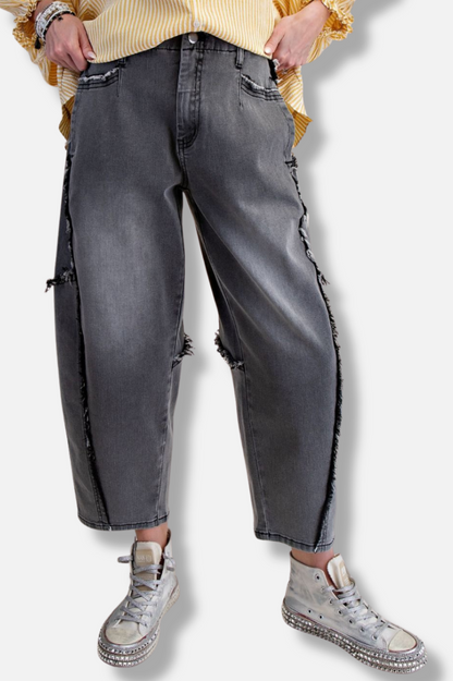 Fray Barrel Pant - Black Denim 