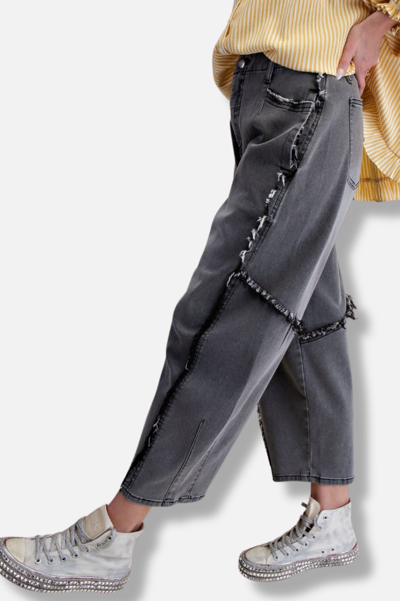 Fray Barrel Pant - Black Denim 