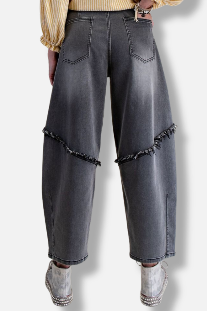 Fray Barrel Pant - Black Denim 