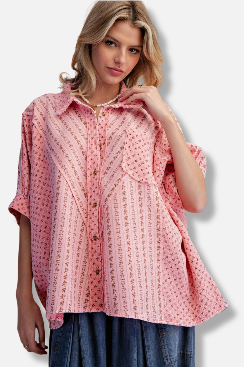 Floral Button Down Shirt - Candy Pink 