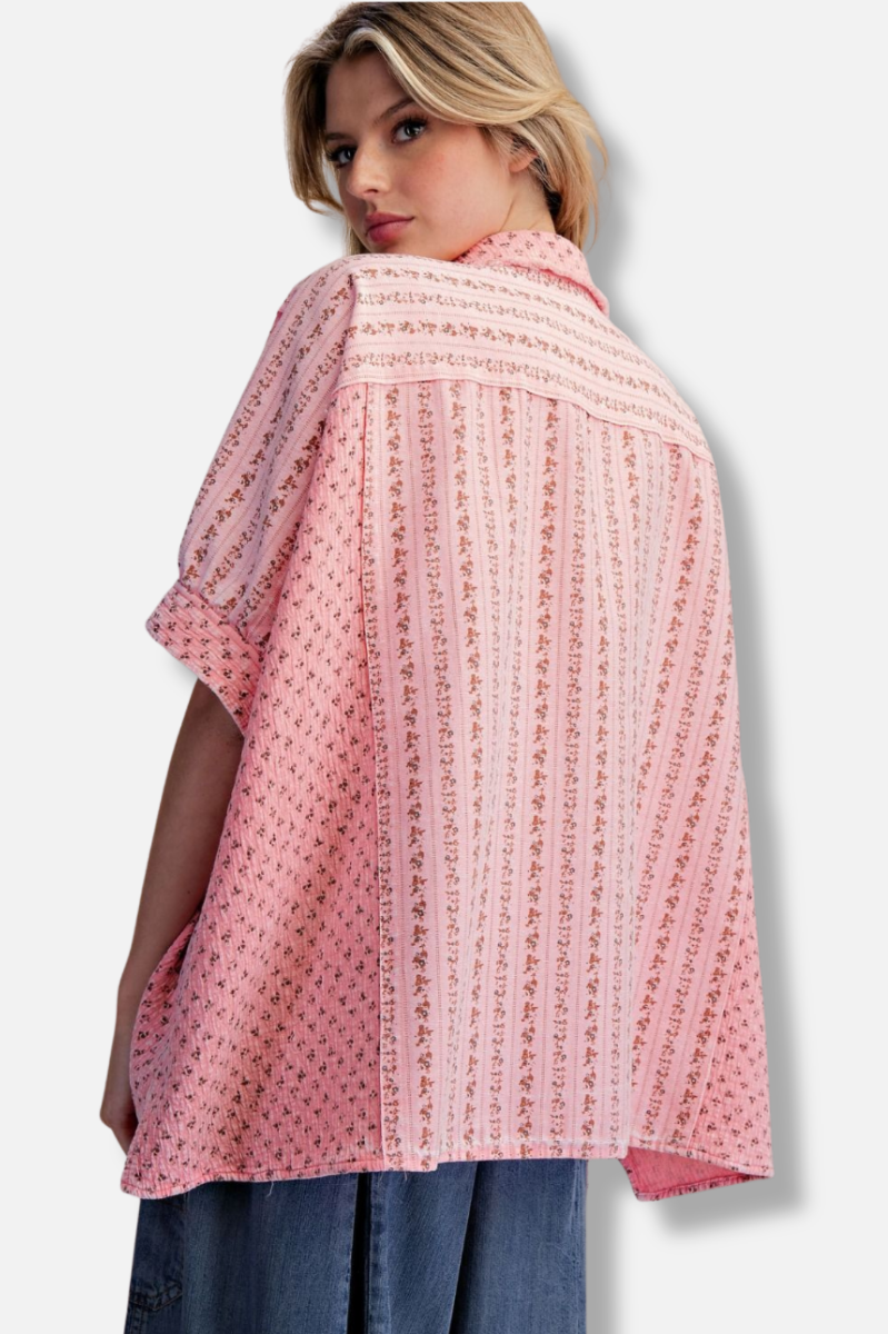 Floral Button Down Shirt - Candy Pink 