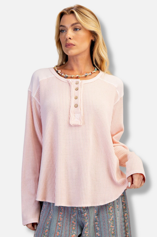 Thermal Henley Top - Blush 