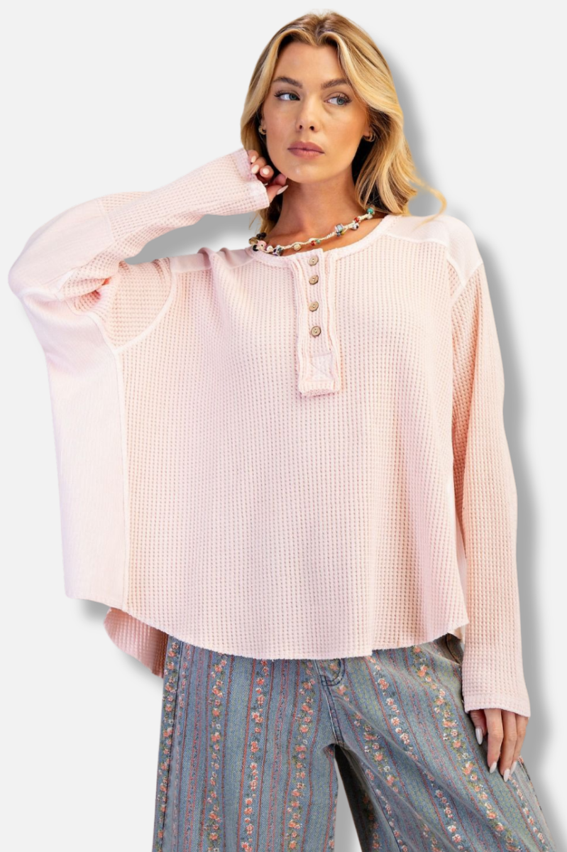 Thermal Henley Top - Blush 