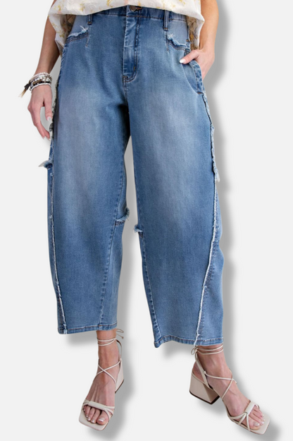 Fray Barrel Pant - Washed Denim 