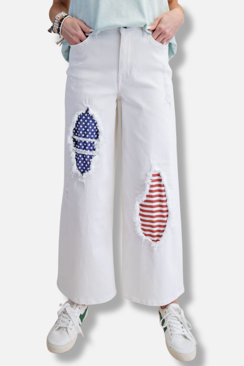 Distressed Stars & Stripe Pant - White