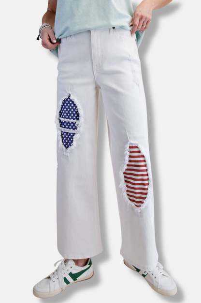 Distressed Stars & Stripe Pant - White