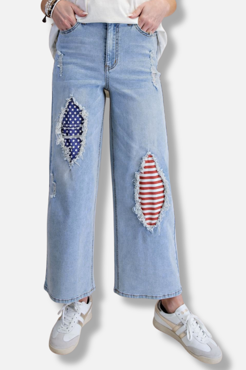 Distressed Stars & Stripe Pant - Washed Denim