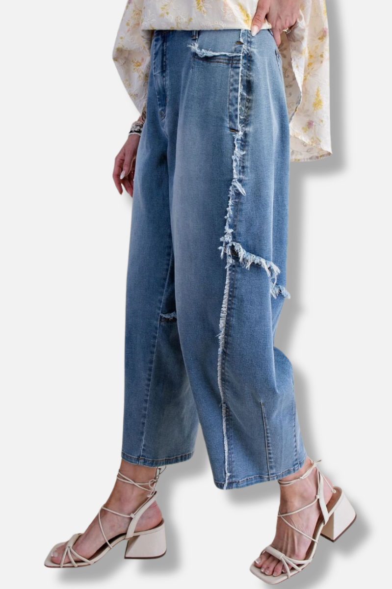 Fray Barrel Pant - Washed Denim 