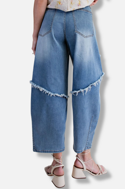 Fray Barrel Pant - Washed Denim 