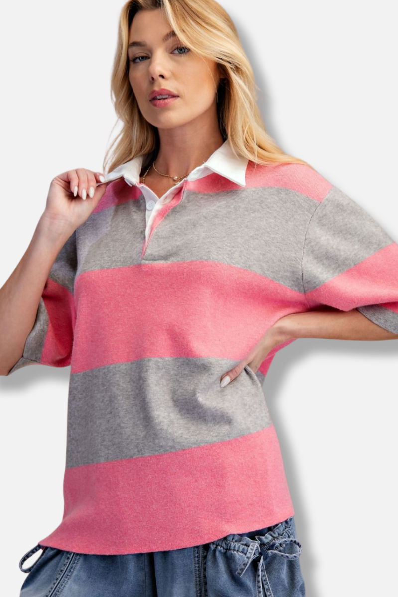 Rugby Stripped Top - Pink & Grey 