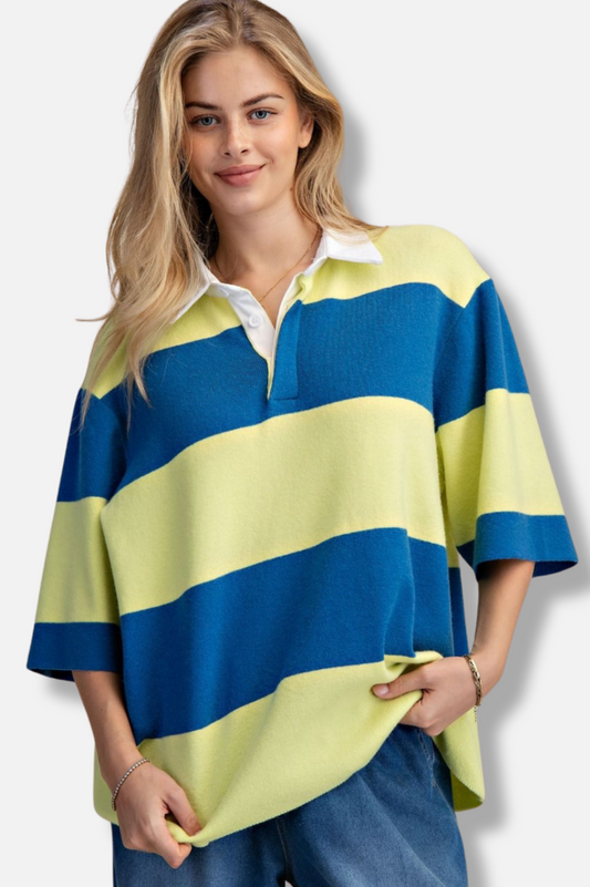 Rugby Stripped Top - Lemon & Blue