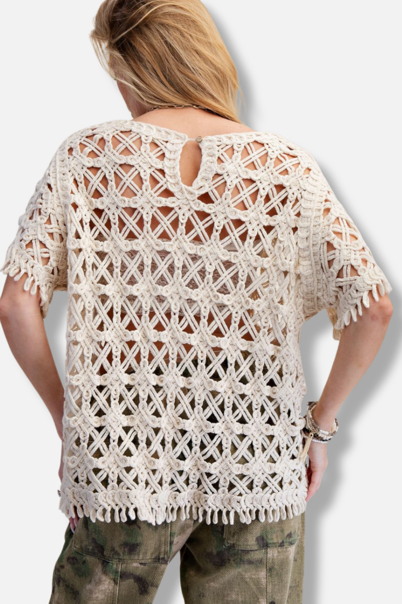 Crochet Cap Sleeve Top - Natural
