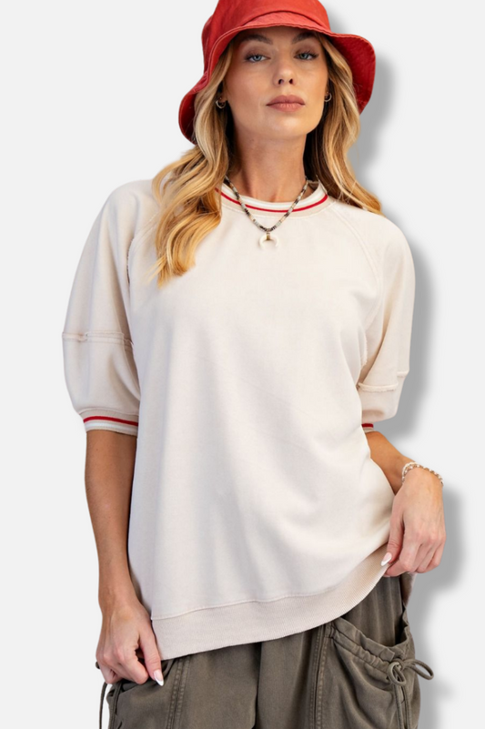 Washed Terry Banded Pullover - Natural 
