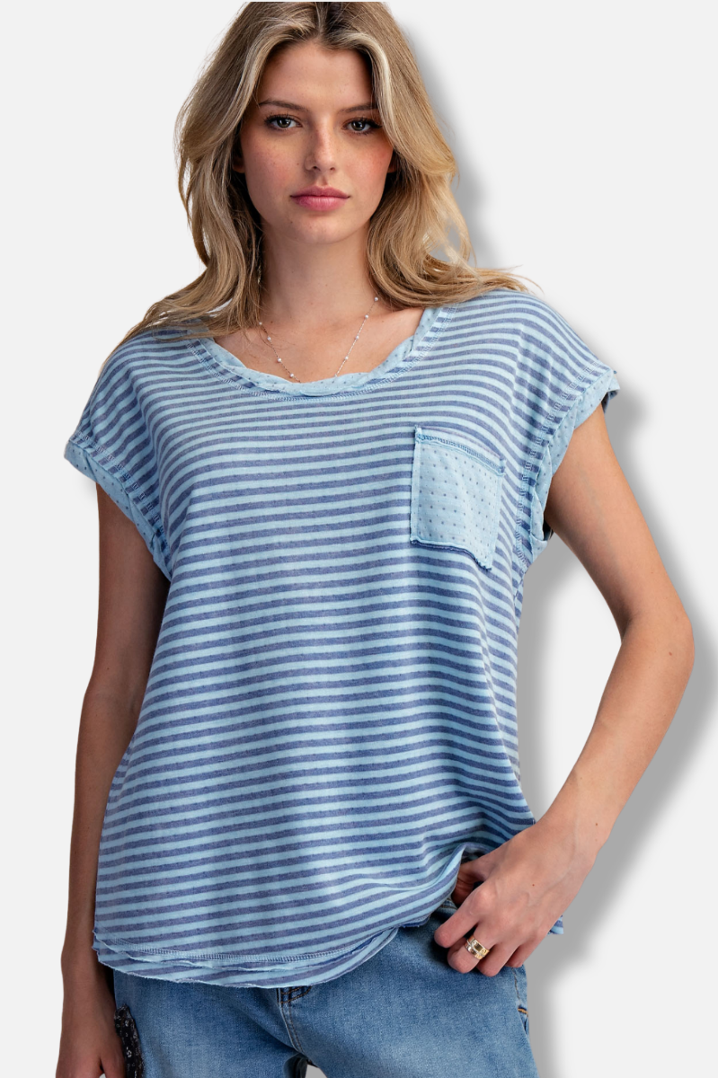 One Pocket Stripe Tee - Blue