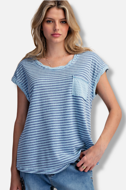 One Pocket Stripe Tee - Blue