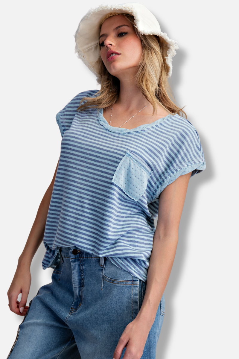 One Pocket Stripe Tee - Blue
