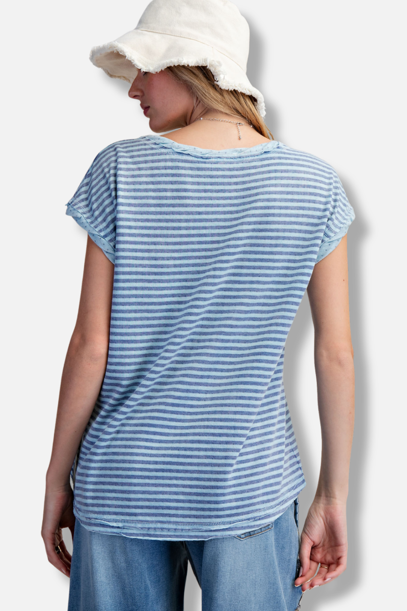 One Pocket Stripe Tee - Blue
