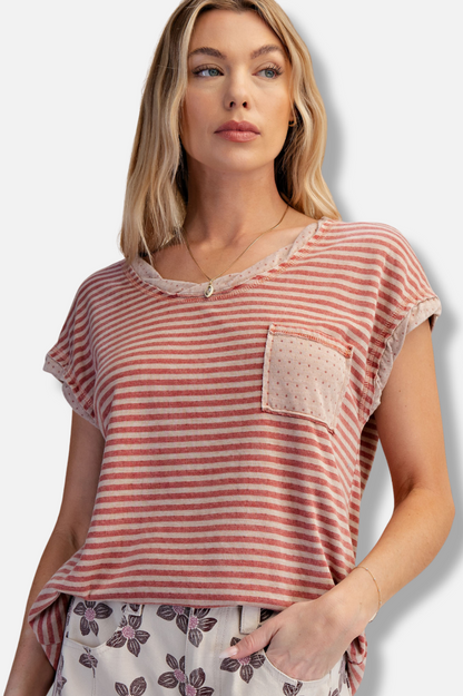 One Pocket Stripe Tee - Red