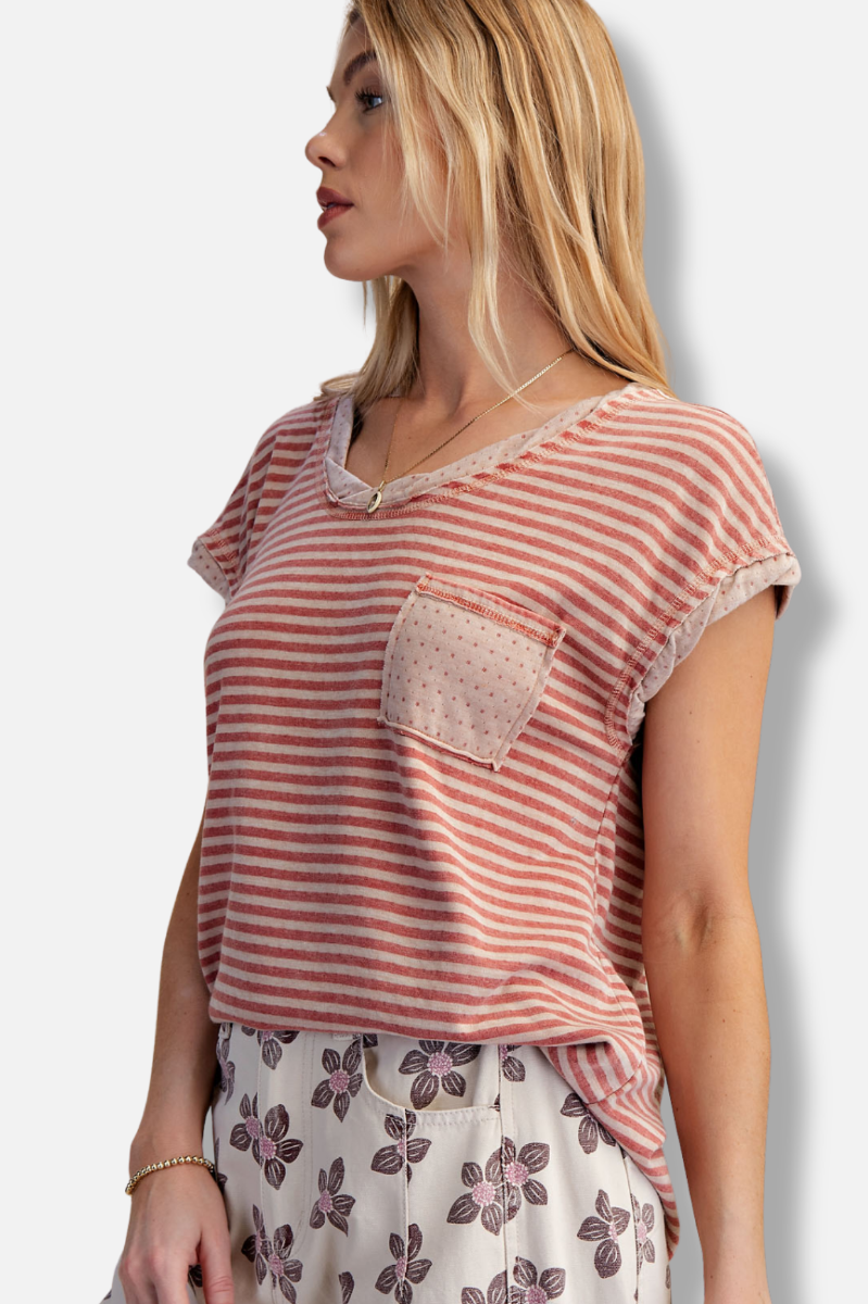One Pocket Stripe Tee - Red