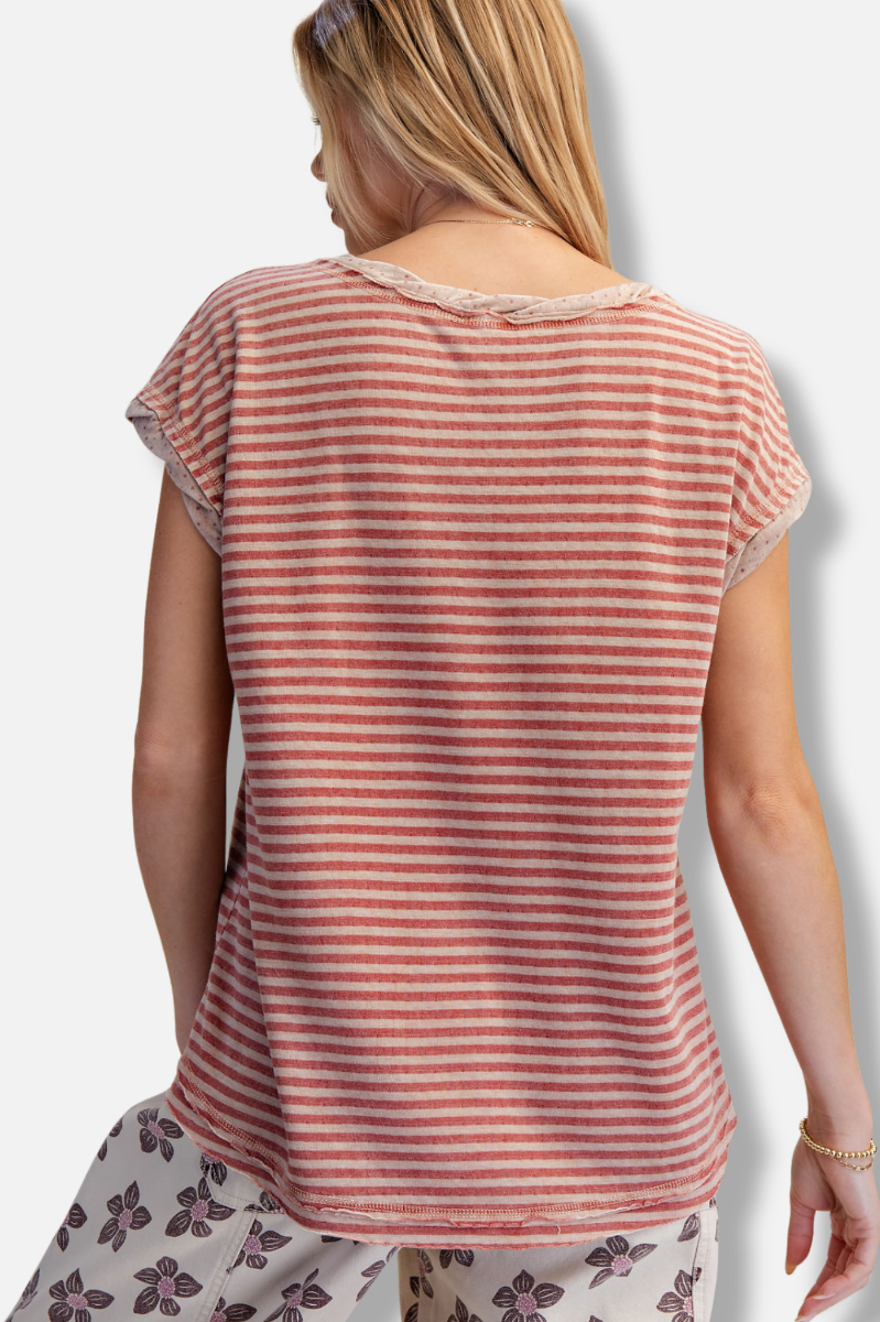 One Pocket Stripe Tee - Red