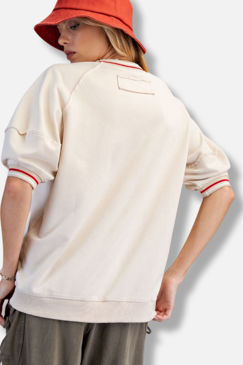 Washed Terry Banded Pullover - Natural 