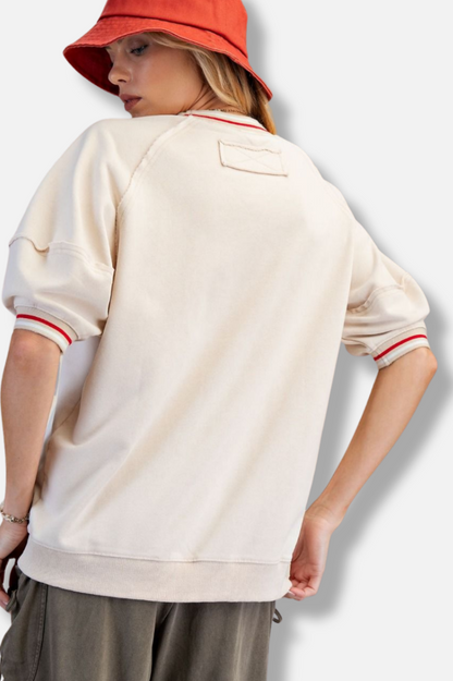 Washed Terry Banded Pullover - Natural 