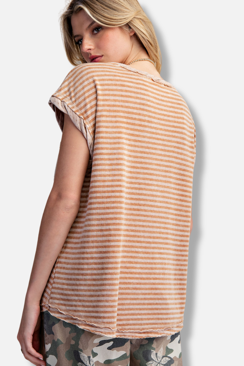 One Pocket Stripe Tee - Almond 