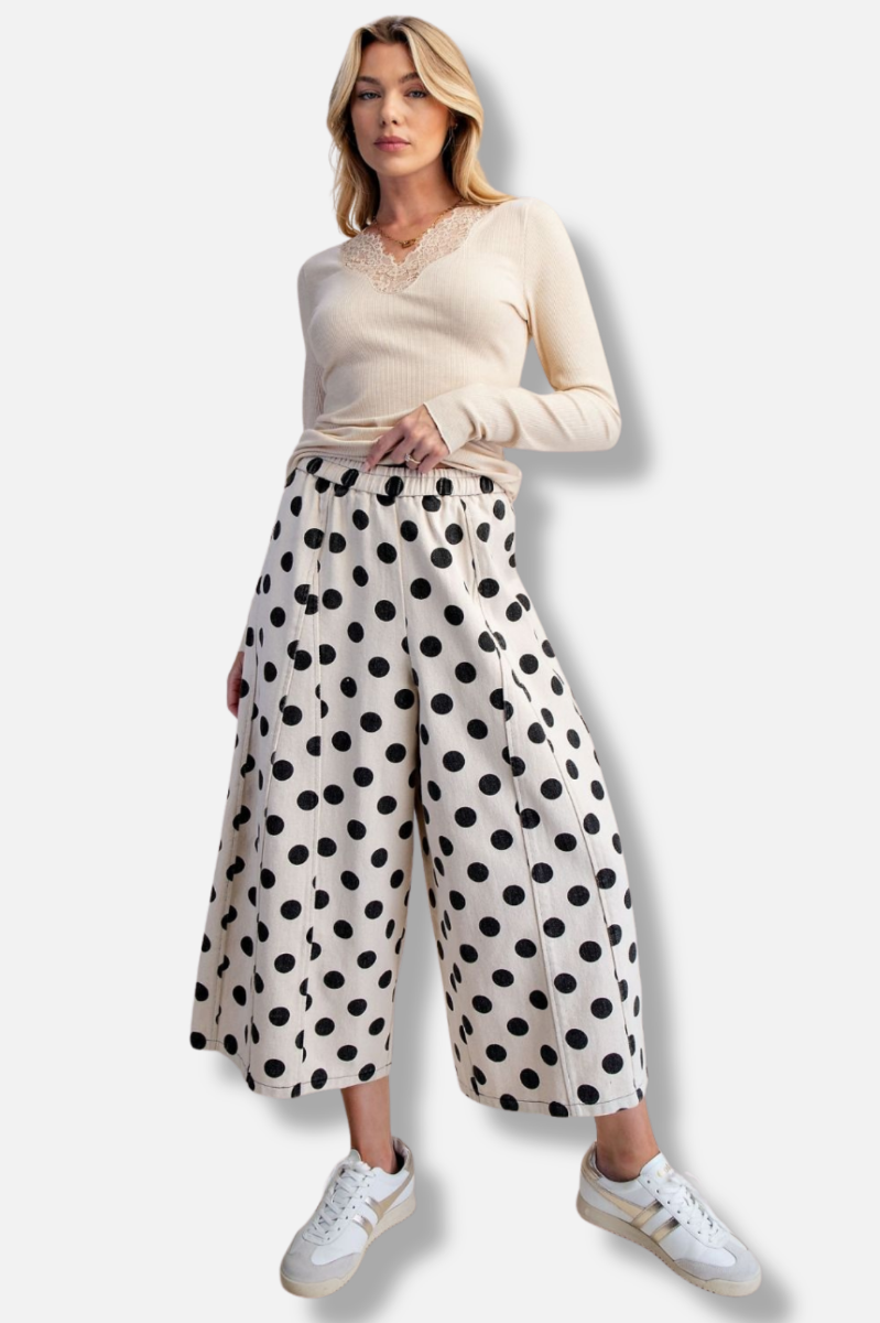 Wide Leg Dots Pant - Natural 