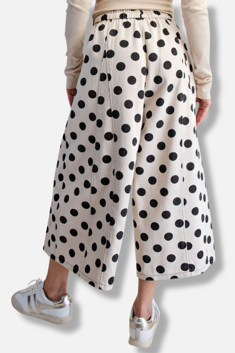 Wide Leg Dots Pant - Natural 