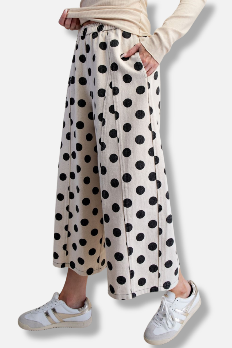 Wide Leg Dots Pant - Natural 