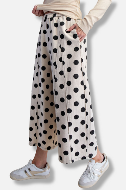 Wide Leg Dots Pant - Natural 
