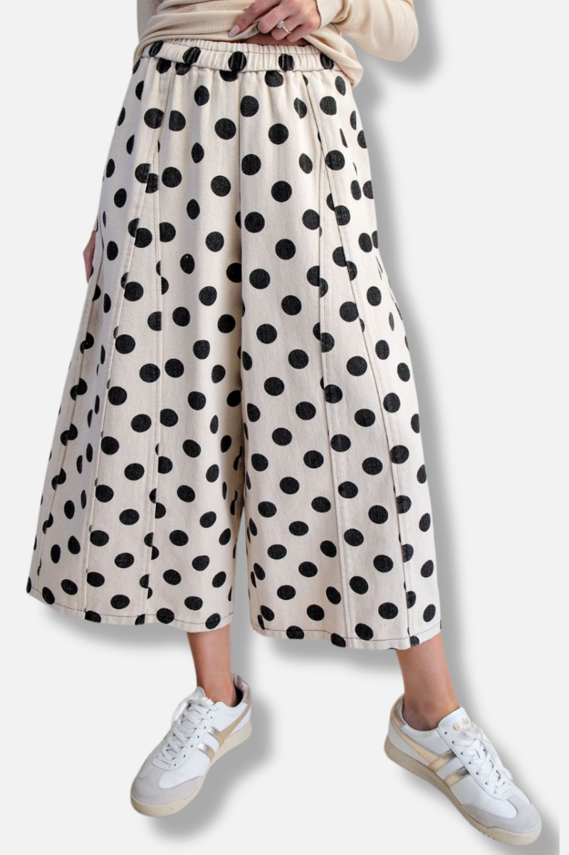 Wide Leg Dots Pant - Natural 