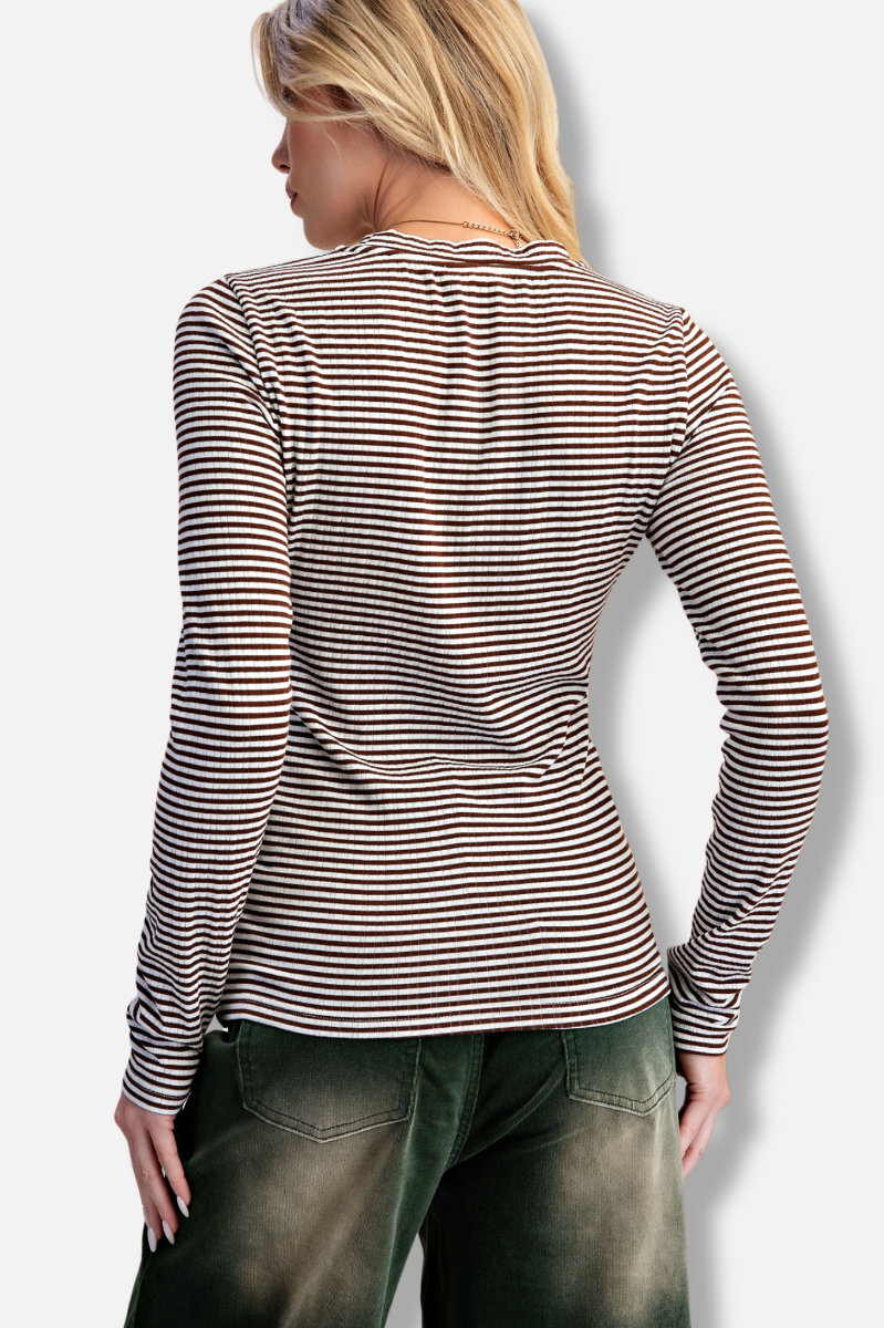 Stripe Rib Knit Top - Coffee