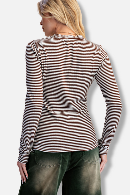 Stripe Rib Knit Top - Coffee