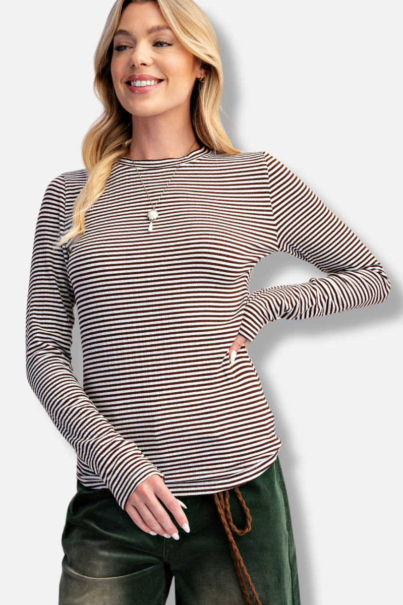 Stripe Rib Knit Top - Coffee
