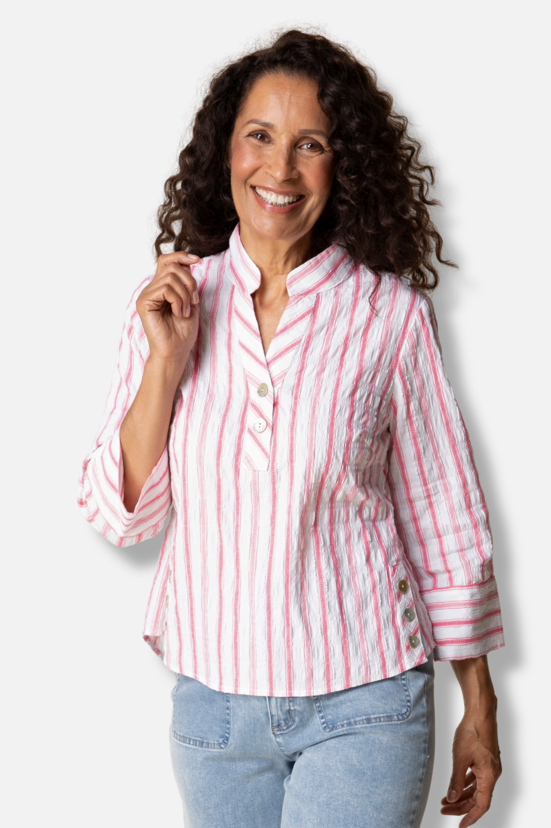 Half Placket Pullover - Coral