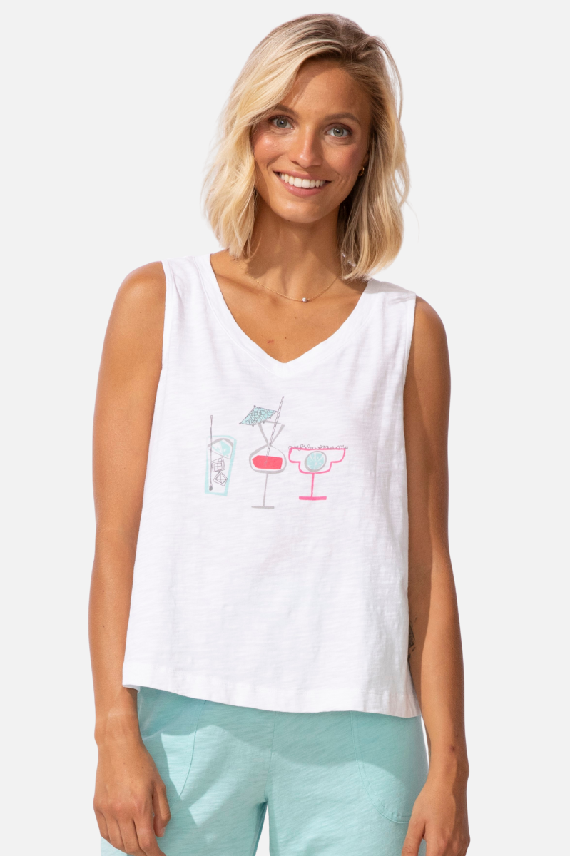 V Neck Tank - White Escape Cocktails