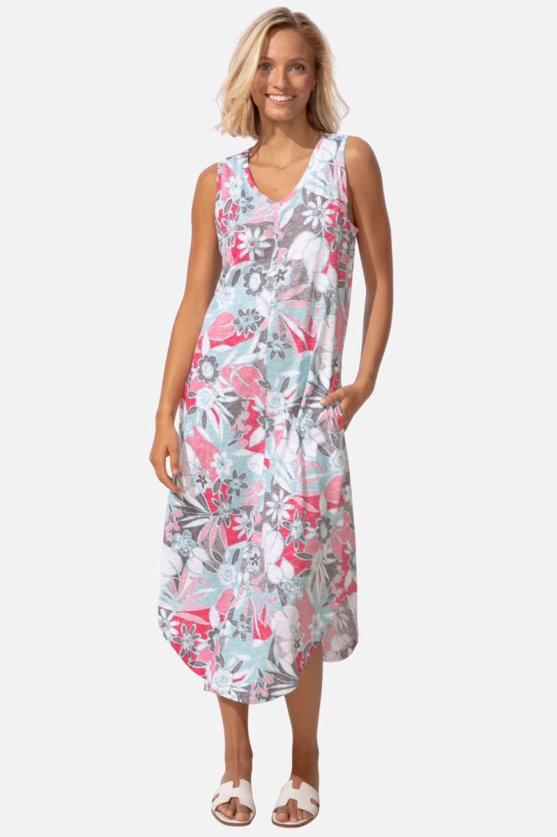 Sleeveless Seamed Dress - Poppy Fiji Floral