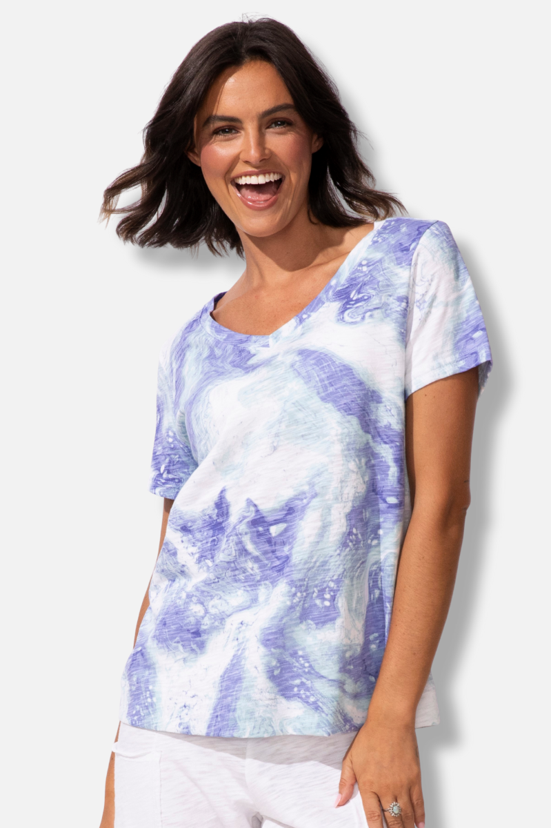 V-Neck Tee - Baja Blue Ocean Marble