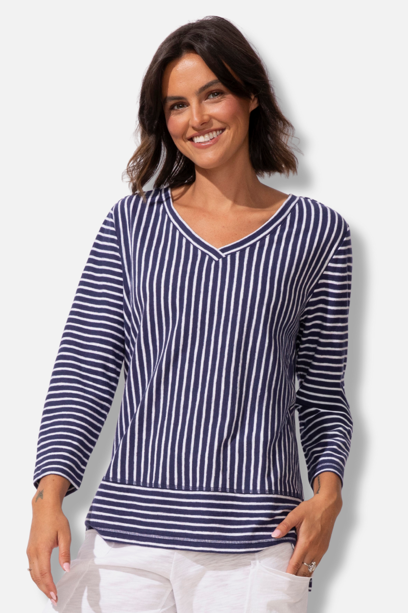 Easy V Tee - Navy Stripe