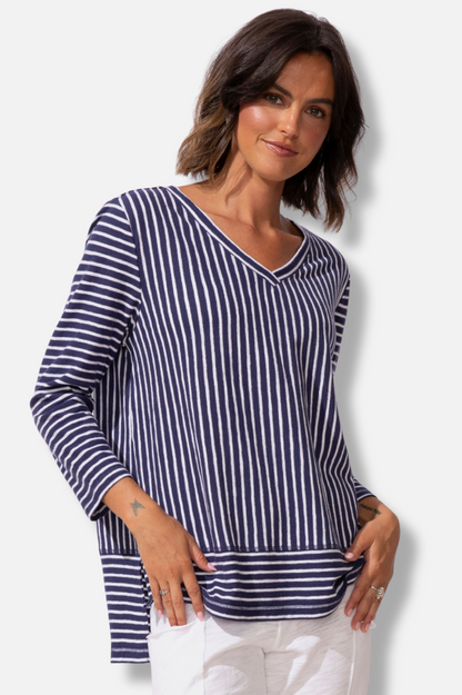 Easy V Tee - Navy Stripe