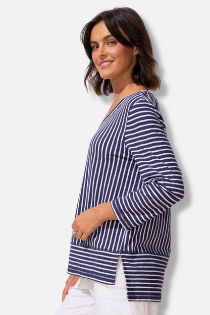 Easy V Tee - Navy Stripe