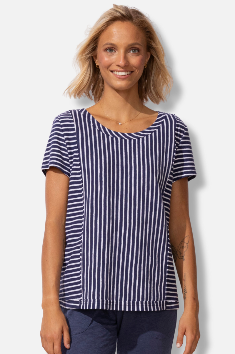 Seamed Tee - Navy Stripe