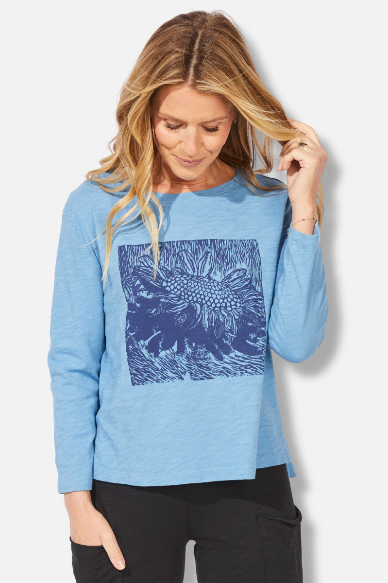 Boxy Tee - Harbor Linocut Sunflower