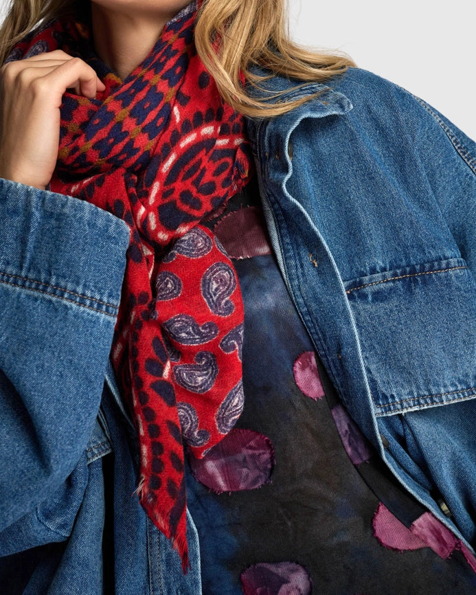 Fairground Paisley Scarf - Crimson