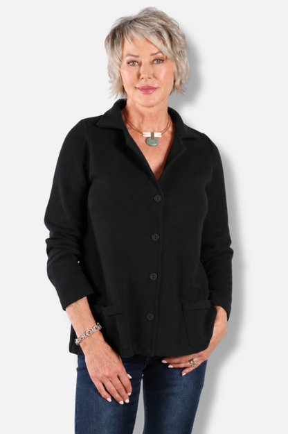 Collared Knit Jacket - Black 